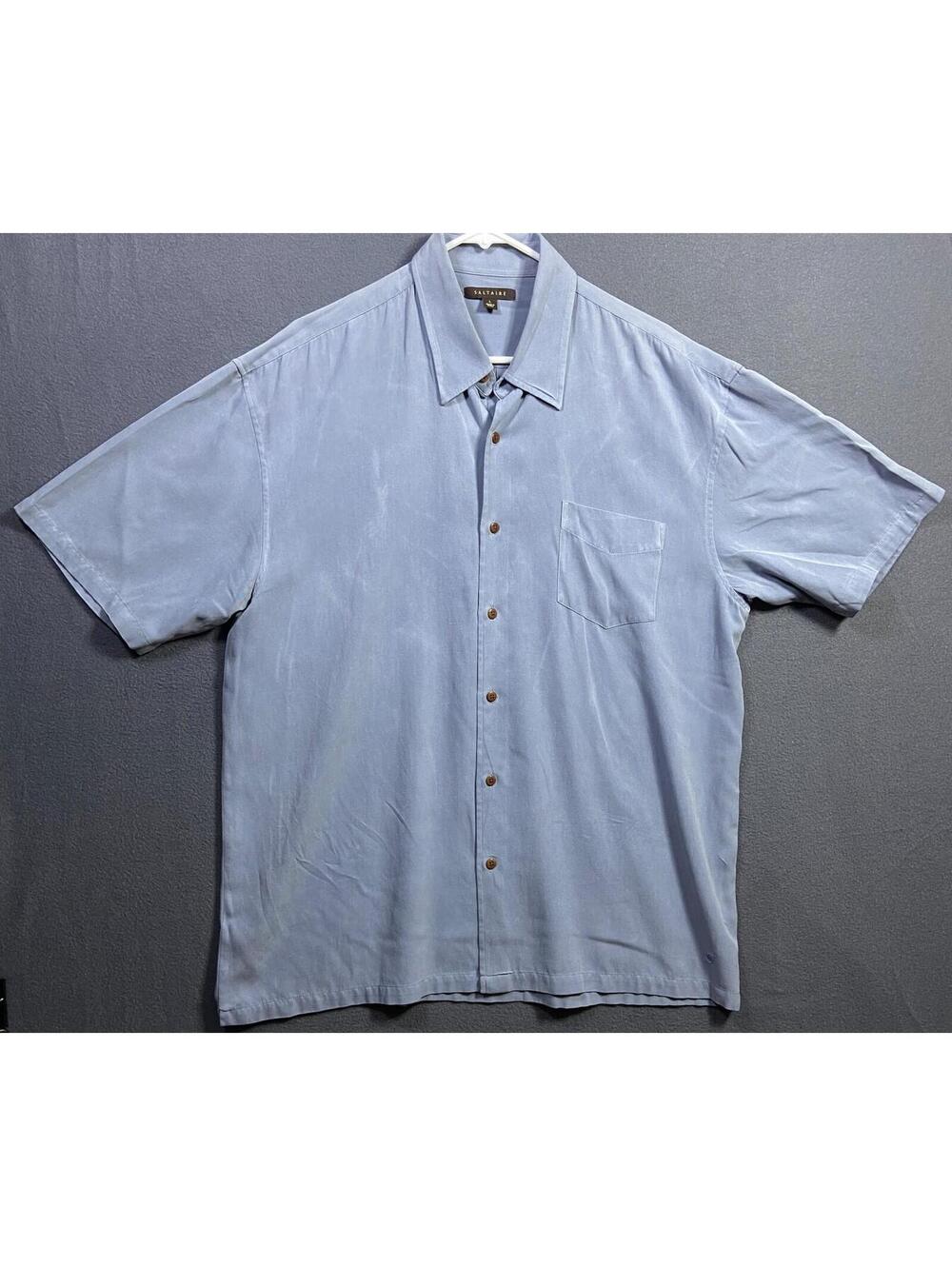 Saltaire Silk Blend Beach Hawaiian Camp Shirt Blue Resort Button Up Large Men's